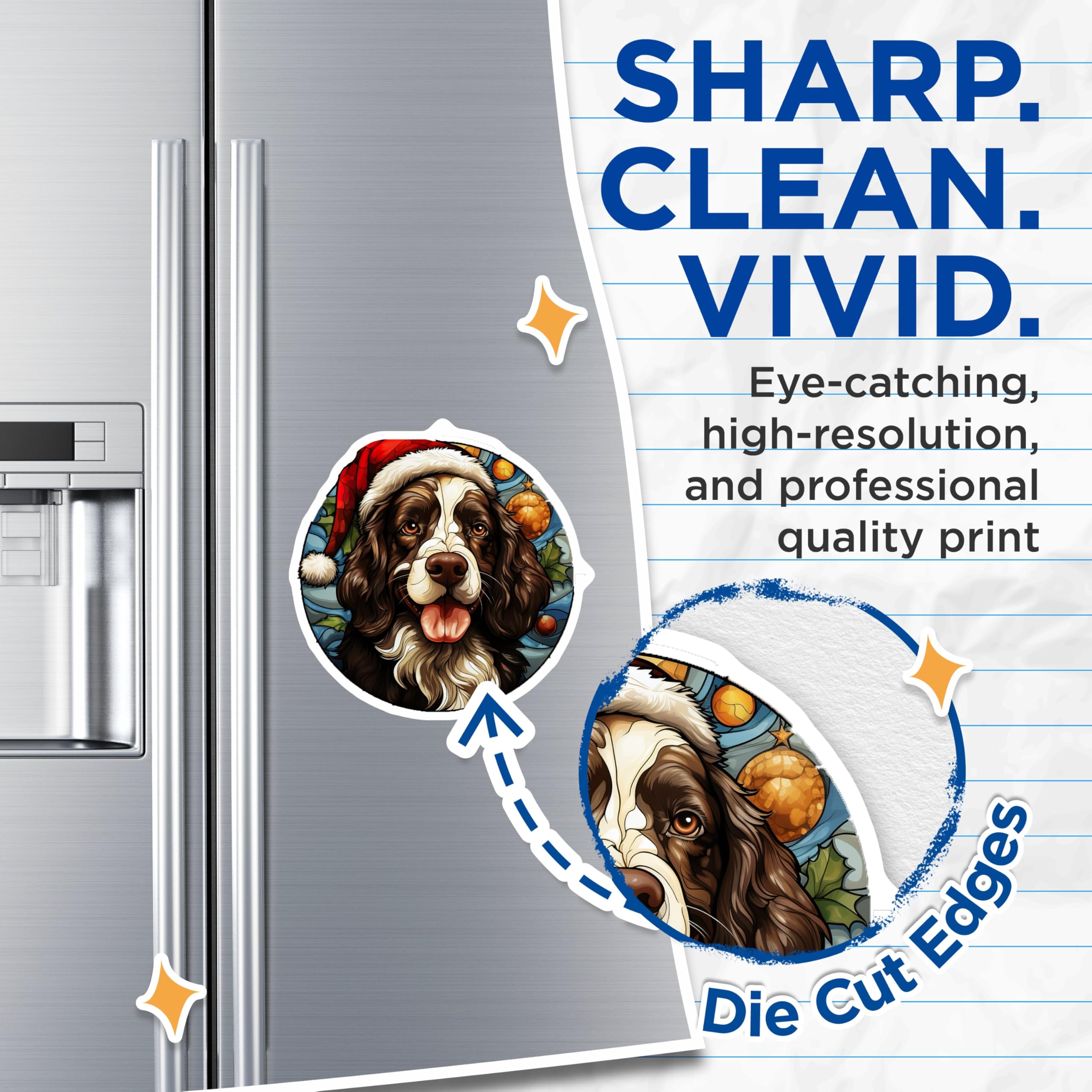 (2 Pack) Christmas Dog Magnets - Santa Hat Spaniel Decor - Holiday Pet Art for Fridge - 5 Inches On Longest Side - Thick Durable Magnet - Made in USA - MAG26582