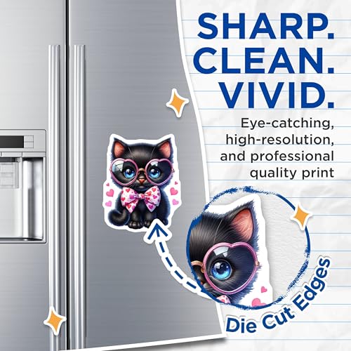 (2 Pack) Adorable Black Kitten with Glasses Magnet - Heart Bowtie Decor - Cat Lovers Gift - 5" On Longest Side - Sticks to Smooth Flat Surfaces - Made in USA - MAG9430