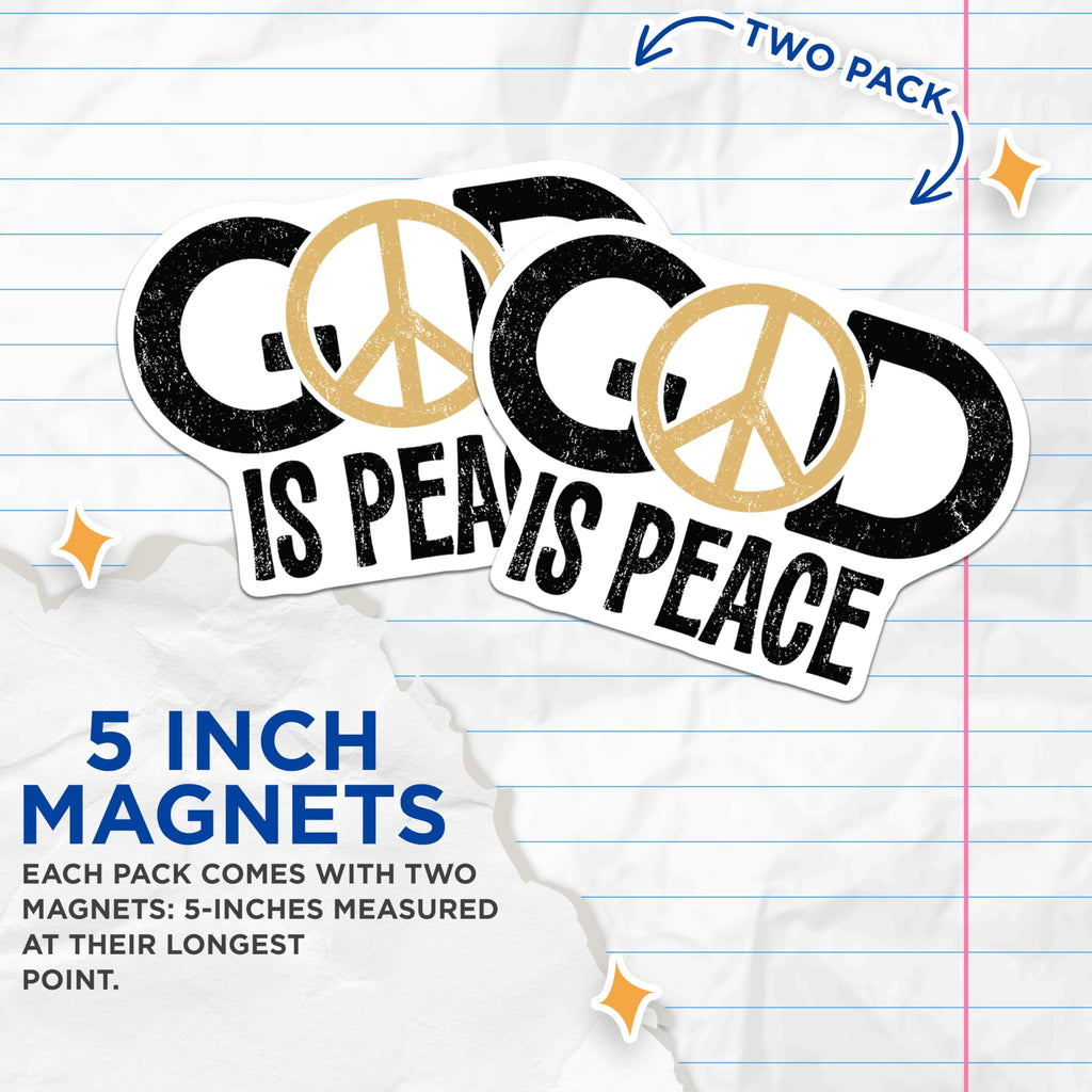 (2 Pack) God is Peace Magnets - Peace Sign Spiritual Decor - Inspirational Faith Display - 5 Inches On Longest Side - Thick Durable Magnet - Made in USA - MAG24030