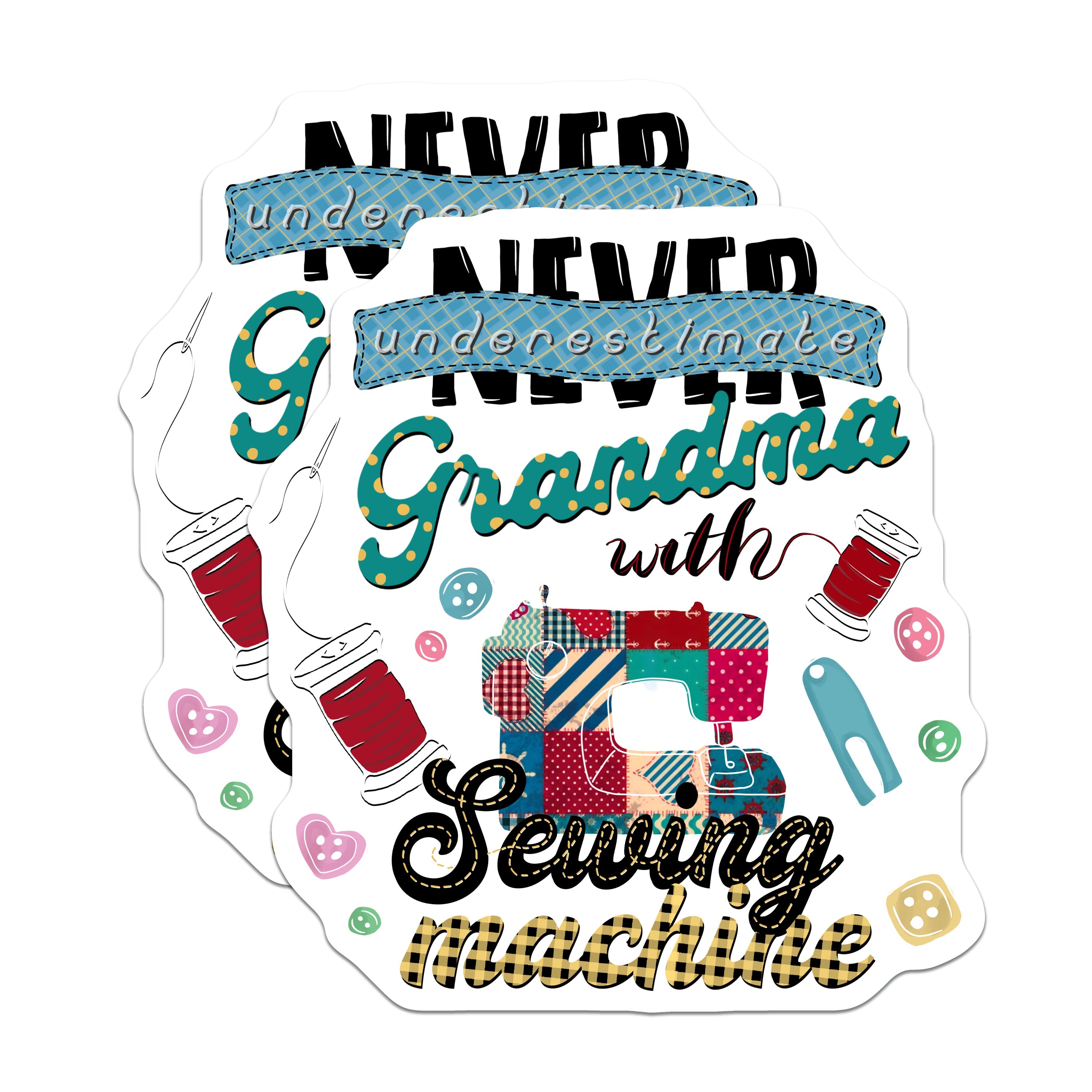 (2 Pack) Grandma Sewing Magnets - Funny Quilting Humor - Craft Room Decoration Refrigerator Magnet - 5 Inches On Longest Side - Thick Durable Magnet - Made in USA - MAG37596