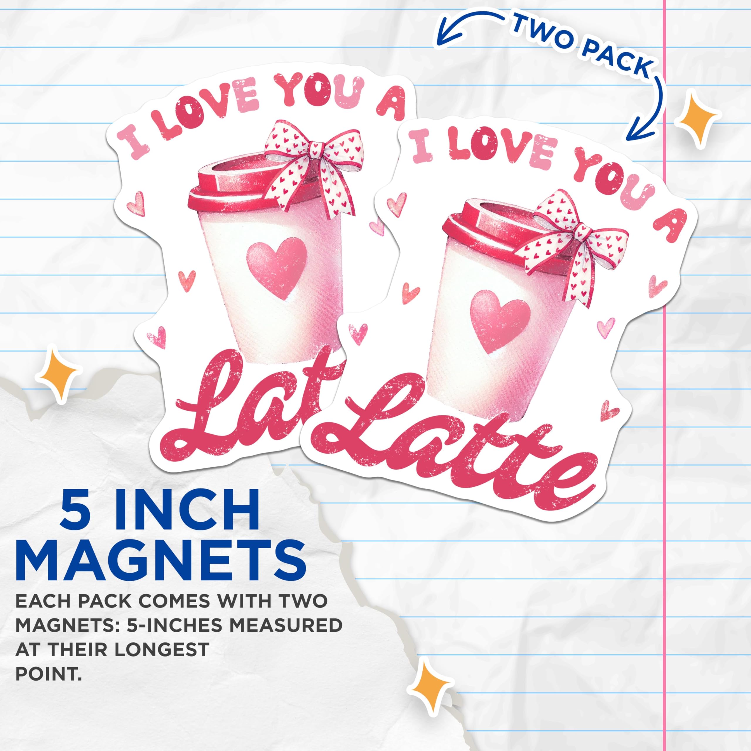 (2 Pack) I Love You a Latte Magnets - Cute Coffee Cup Magnets - Romantic Love Coffee Magnets - 5" On Longest Side - for Cars, Refrigerators, Toolboxes, Lockers - Made in USA BMCS3498