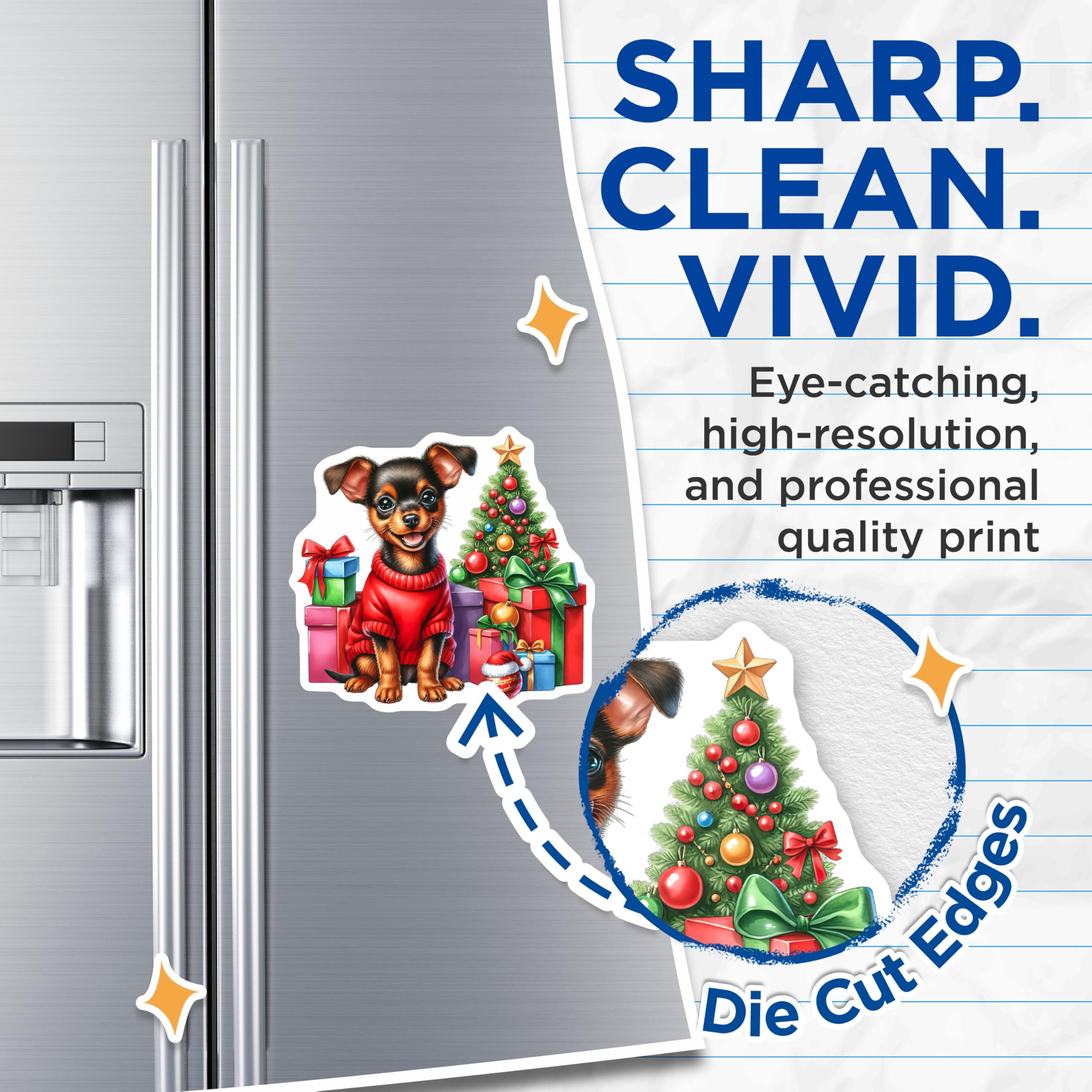 (2 Pack) Cute Puppy Christmas Magnets - Dog Lover Holiday - Festive Pet Decor - 5 Inches On Longest Side - Thick Durable Magnet - Made in USA - MAG30598