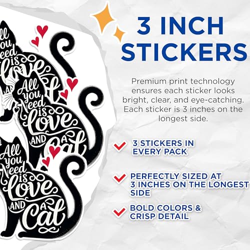 (3 Pack) Cat Love Decals - Cat Lover - Laptop Decal - 3 Inches On Longest Side - Easy Peel & Apply - Made in USA - 3MCS1601