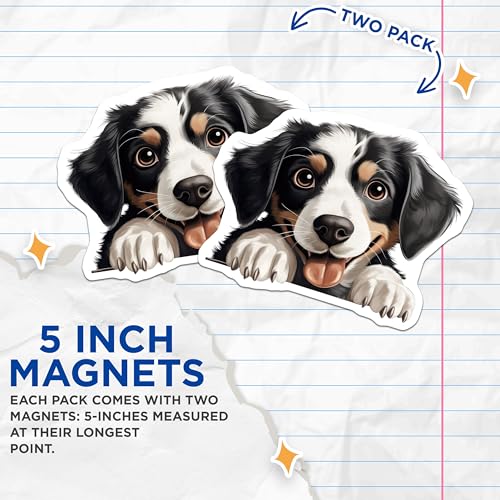 (2 Pack) Cute Puppy Decor Magnet - Animal Lover Gift - 5" On Longest Side - Sticks to Smooth Flat Surfaces - Made in USA - MAG9835