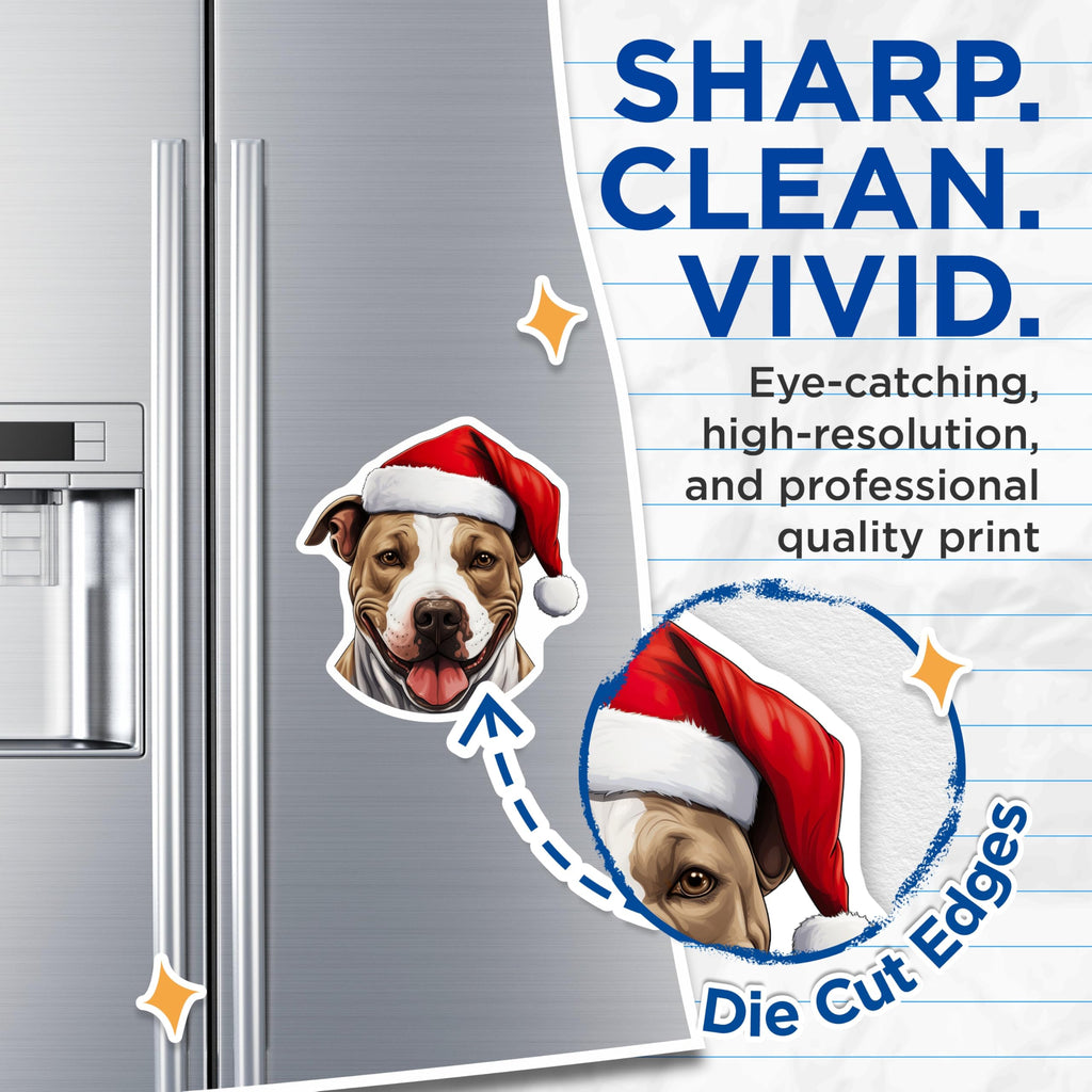 (2 Pack) Pitbull Santa Hat Magnets - Christmas Dog Decor - Festive Pet Refrigerator Accents - 5 Inches On Longest Side - Thick Durable Magnet - Made in USA - MAG28382
