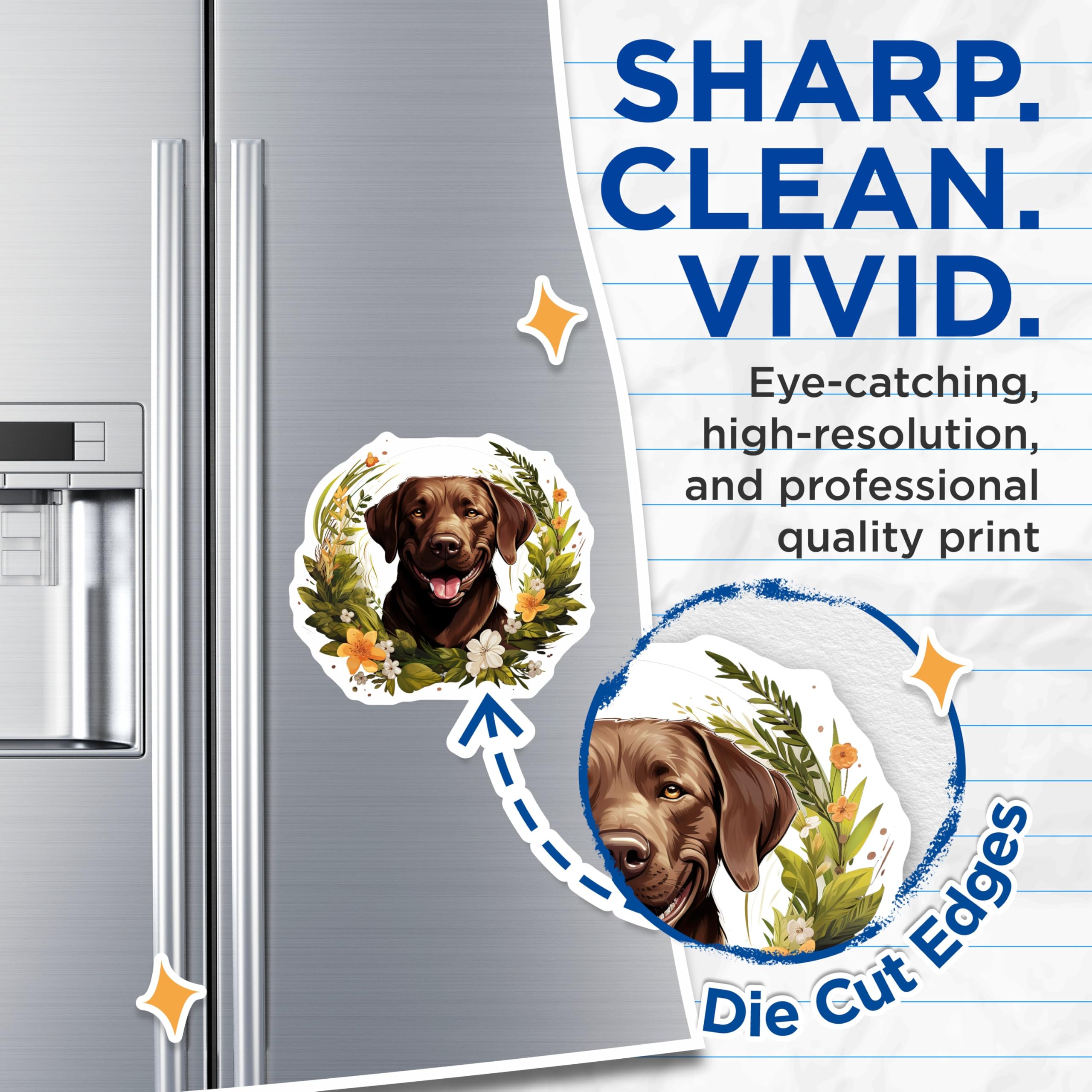 (2 Pack) Cheerful Chocolate Labrador Retriever Magnets - Pet Lover Kitchen Decor - Floral Dog Refrigerator Locker Art - 5 Inches On Longest Side - Thick Durable Magnet - Made in USA - MAG24637