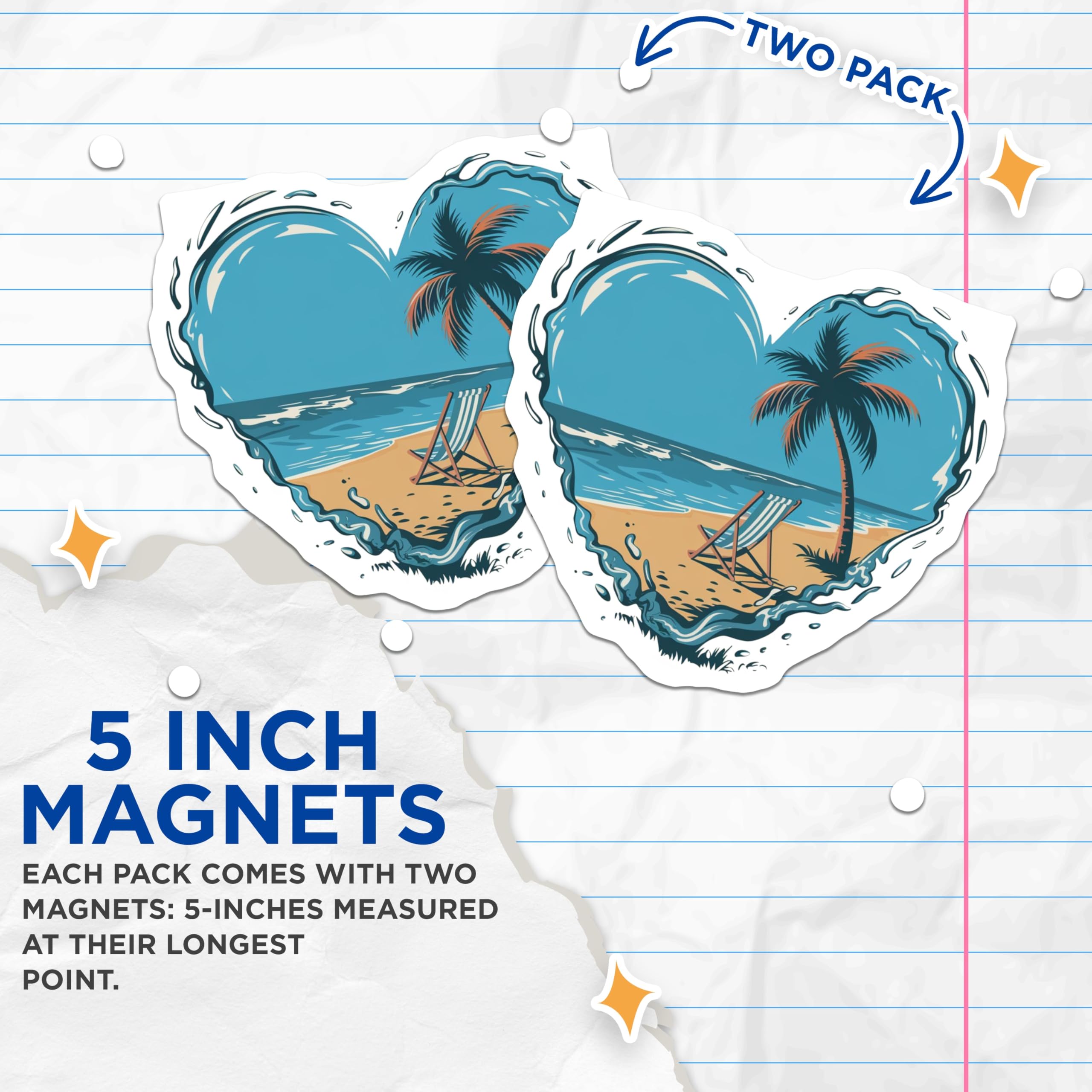 (2 Pack) Beach Scene Magnets - Tropical Ocean Decor - Summer Vacation Vibes - 5 Inches On Longest Side - Thick Durable Magnet - Made in USA - MAG29937