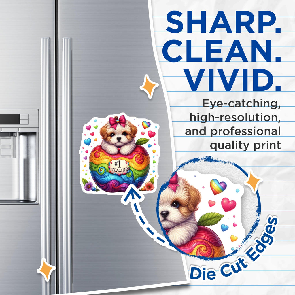 (2 Pack) Teacher Magnets - Puppy Dog Magnets - Rainbow Apple Decor - 5" On Longest Side - Premium Magnet - for Cars, Refrigerators, Toolboxes, Lockers - Made in USA - MAG14242
