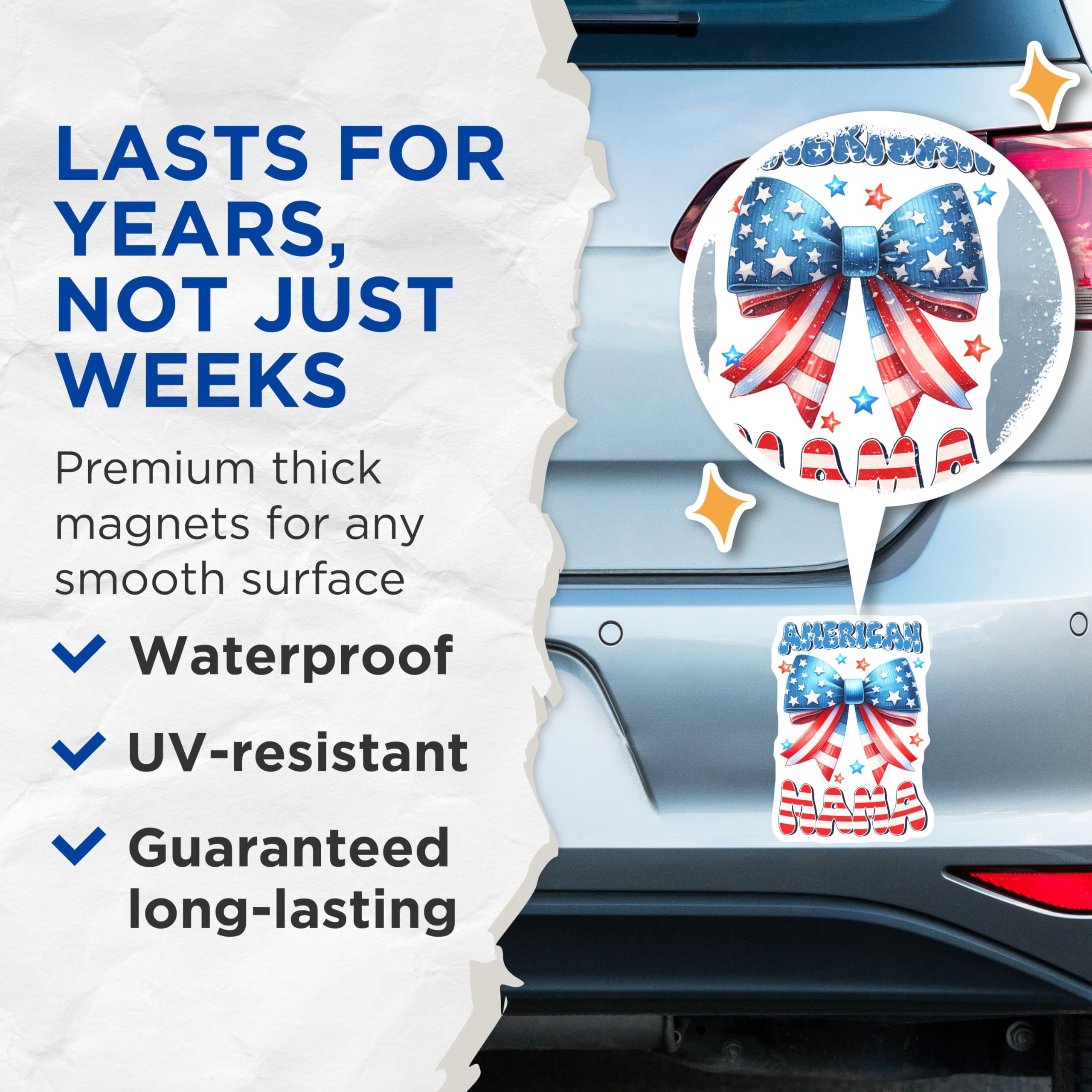 (2 Pack) American Mama Magnets - Patriotic Bow - USA Pride Decor - 4th of July - Independence Day - Mothers Day - 5" On Longest Side - for Cars, Fridges, Toolboxes - Made in USA - MAG7437