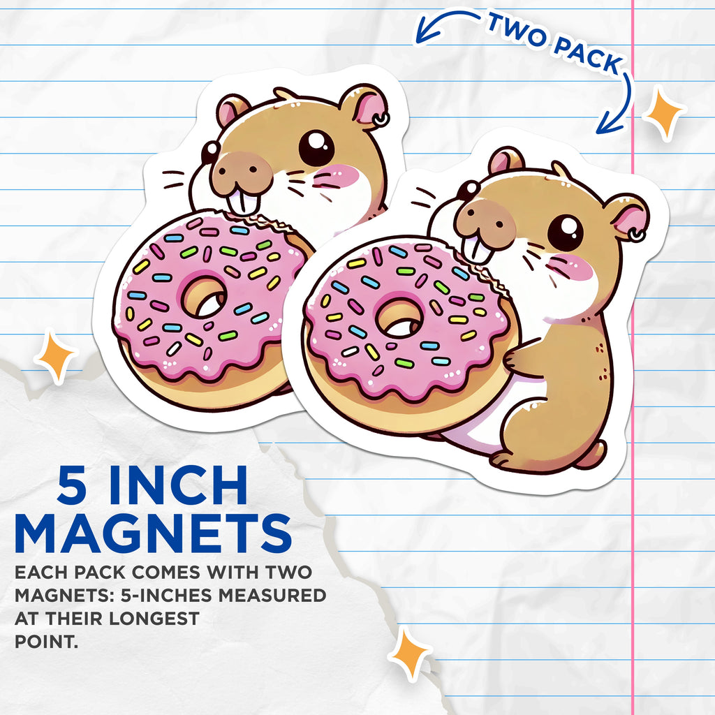 (2 Pack) Hamster Donut Magnets - Cute Kawaii Pet - Foodie Animal Lover Fridge Decor - 5 Inches On Longest Side - Thick Durable Magnet - Made in USA - MAG39189