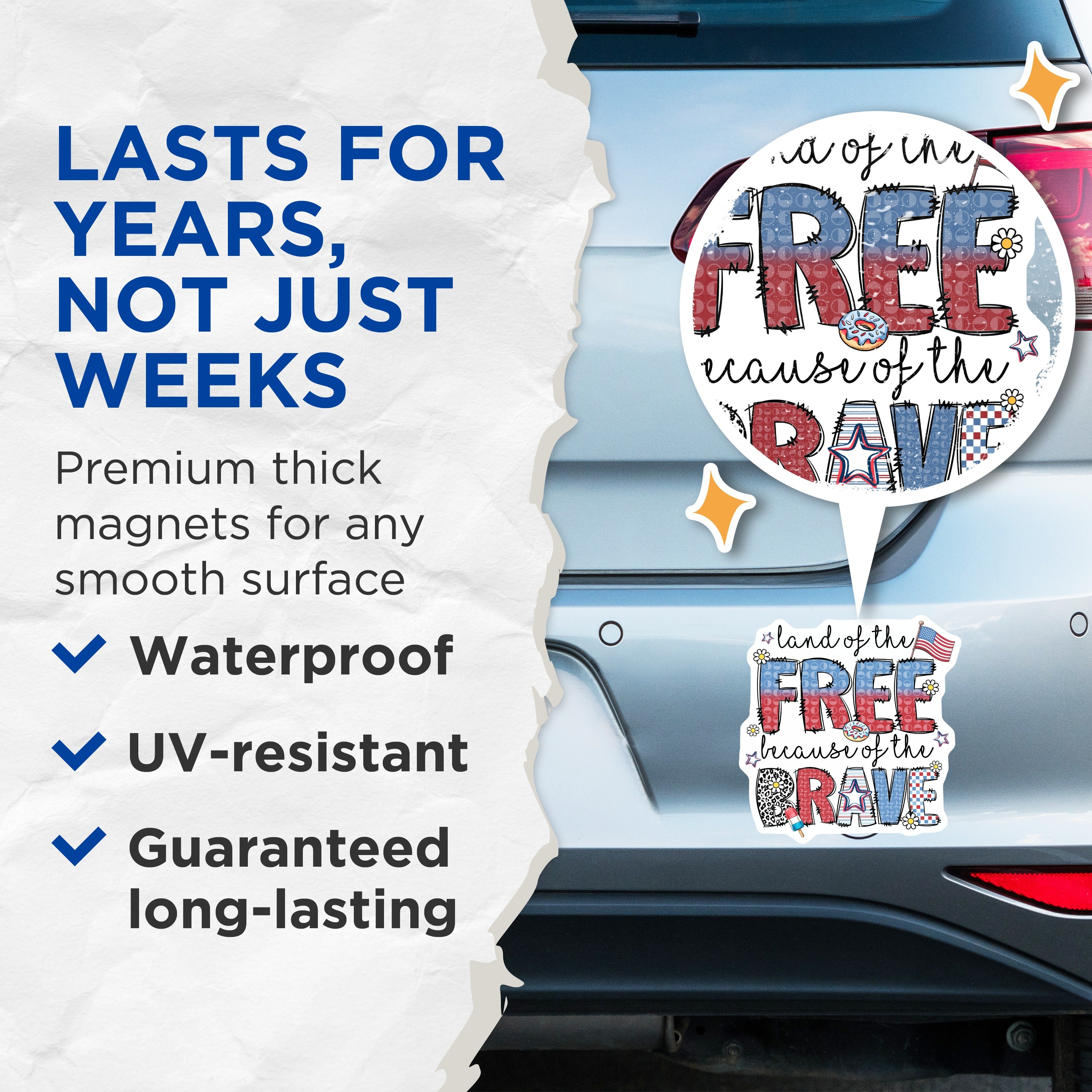 (2 Pack) Land of The Free Magnets - Patriotic Kitchen Decor - Independence Day Decor - American Holiday Refrigerator - 5 Inches On Longest Side - Thick Durable Magnet - Made in USA - MAG38657