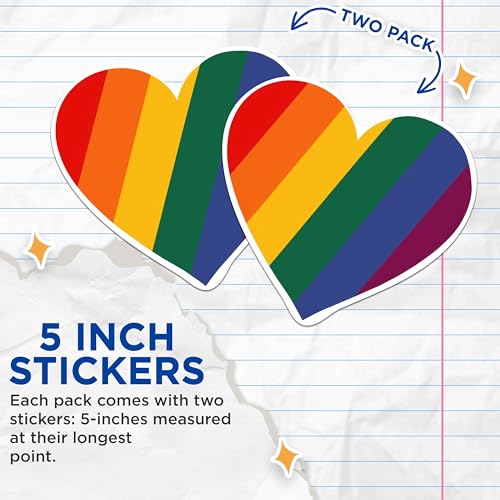 (2 Packs) Rainbow Heart Welcoming Inclusive Stickers - Rainbow LGBTQ Heart Decals - 5 Inches On Longest Side - Premium Vinyl Decal - Sticks to Any Smooth Flat Surface - Made in USA - BMCS2282
