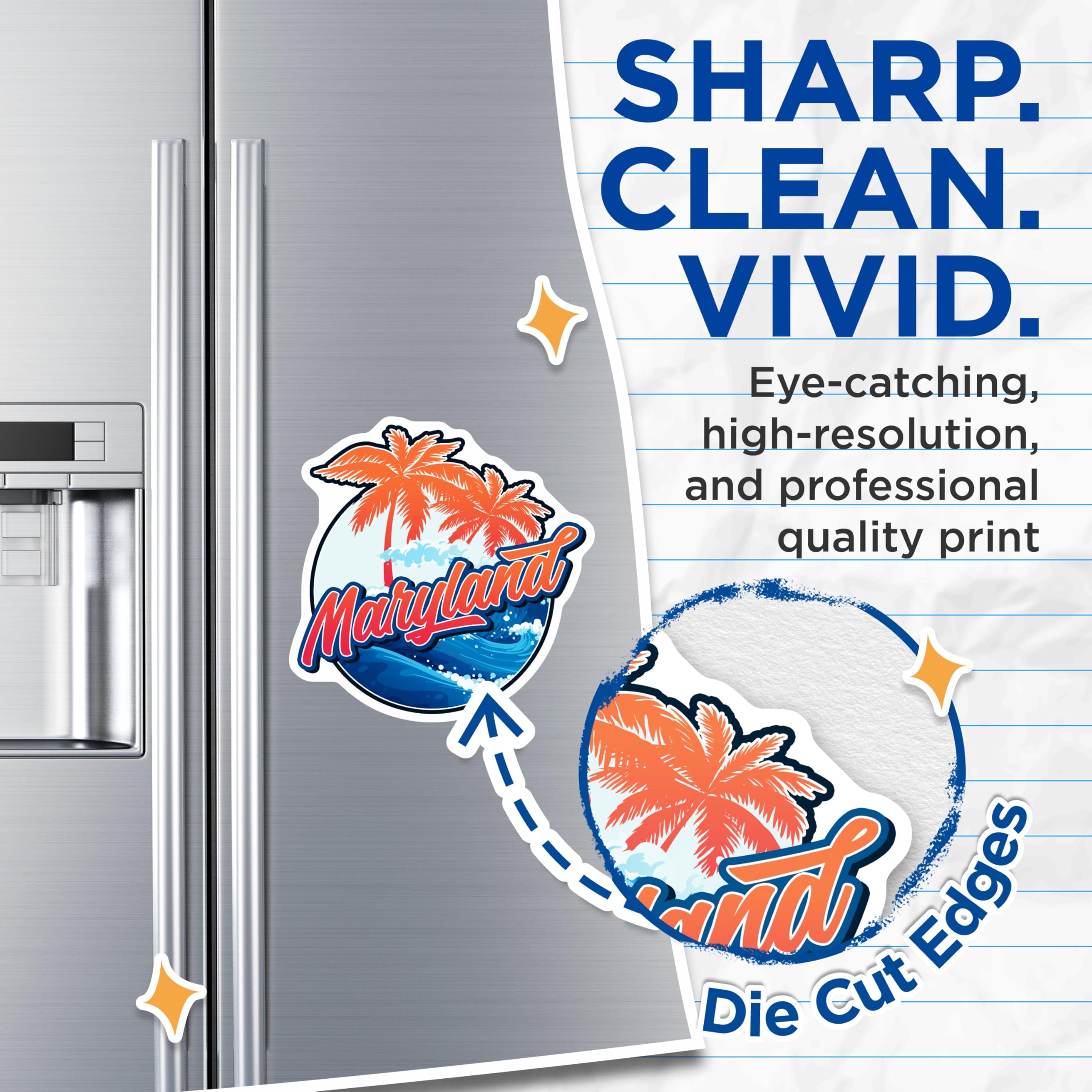(2 Pack) Maryland Magnets - Maryland Palms - Ocean Waves Refrigerator Magnets - 5" On Longest Side - Premium Magnet - for Cars, Refrigerators, Toolboxes, Lockers - Made in USA - MAG17555