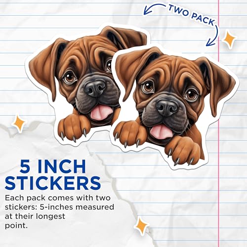 (2 Pack) Cute Boxer Dog Stickers - Puppy Dog Art - Pet Lover Decal - 5" On Longest Side - Sticks to Smooth Flat Surfaces - Made in USA - BMCS9886