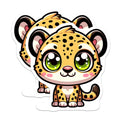 (2 Pack) Kawaii Cheetah Magnets - Cute Big Cat Decor - Refrigerator Locker Accessory - Jungle Animal Cartoon Chibi - Aesthetic Kids Room - 5" - Durable Magnet - Made in USA - MAG37418