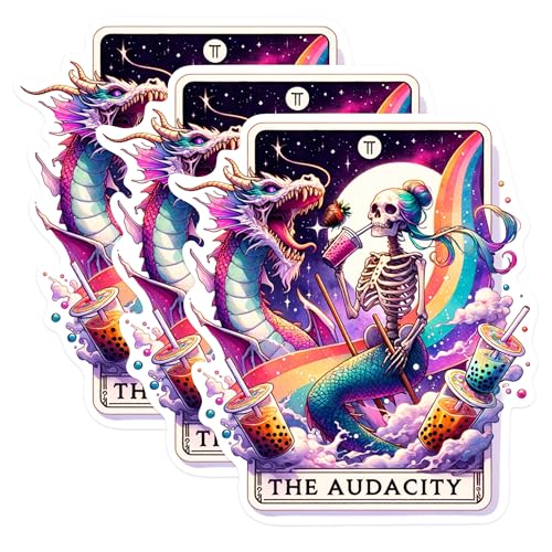 (3 Pack) Dragon Boba Decals - Mermaid Skeleton Sticker - Bubble Tea Laptop Decal - 3 Inches On Longest Side - Easy Peel & Apply - Made in USA - 3MCS0276