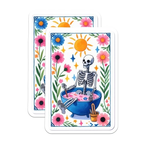 (2 Pack) Skeleton Spa Stickers - Cute Skeleton - Relaxation Decor - 5" On Longest Side - Sticks to Smooth Flat Surfaces - Made in USA - BMCS9421