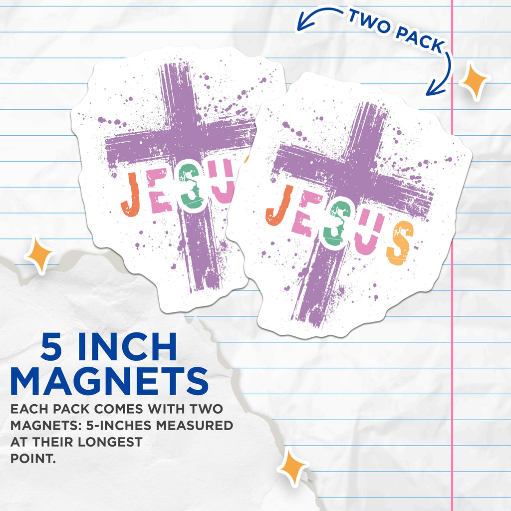 (2 Pack) Distressed Jesus Cross Magnets - Vibrant Christian Faith Decor - Inspirational Spiritual Refrigerator Magnets - 5 Inches On Longest Side - Thick Durable Magnet - Made in USA - MAG24774