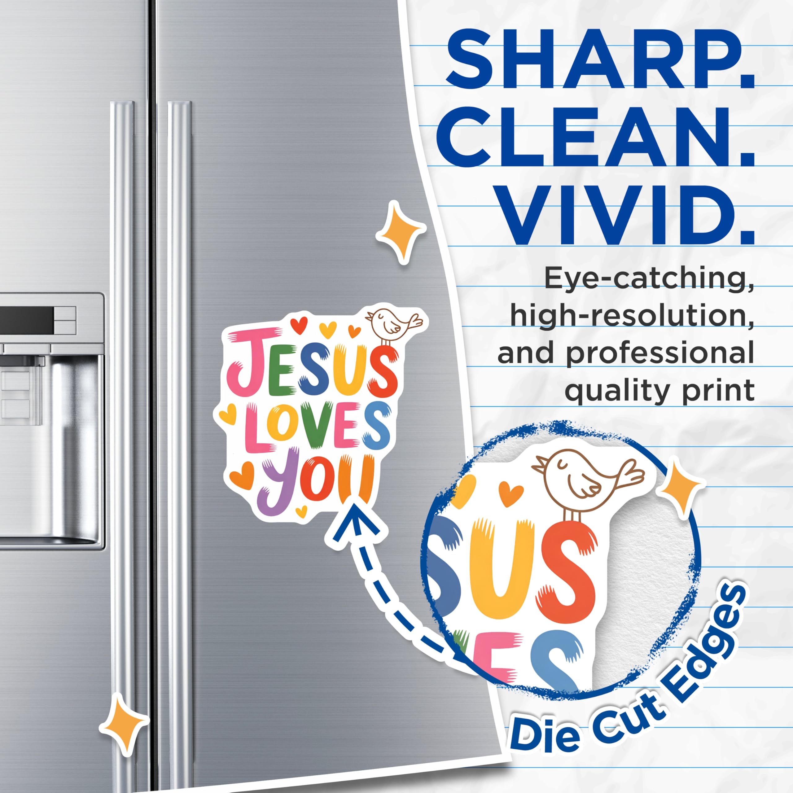 (2 Pack) Jesus Loves You Magnets - Christian Faith Decor - Inspirational Love Message - 5 Inches On Longest Side - Thick Durable Magnet - Made in USA - MAG21764