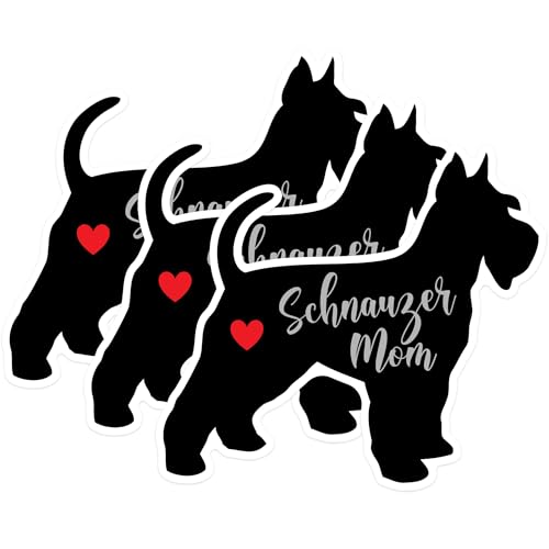 (3 Pack) Schnauzer Mom Decals - Dog Breed Stickers - Pet Lover Decal - 3 Inches On Longest Side - Easy Peel & Apply - Made in USA - 3MCS1388