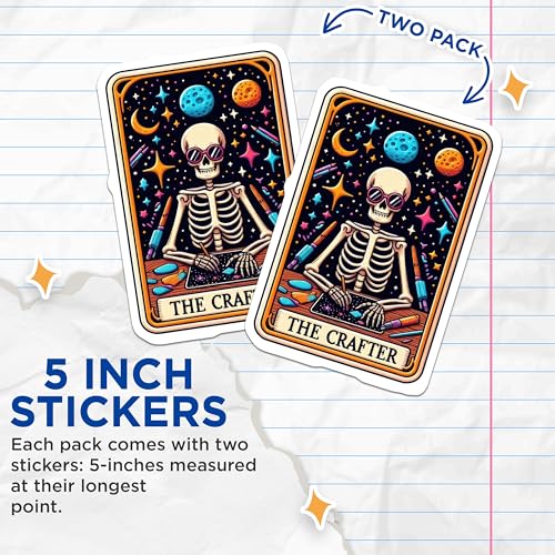 (2 Pack) The Crafter Skeleton Stickers - Artsy Sticker Decal - Astronaut Skeleton Art Stickers - 5" On Longest Side - Sticks to Smooth Flat Surfaces - Made in USA - BMCS5375