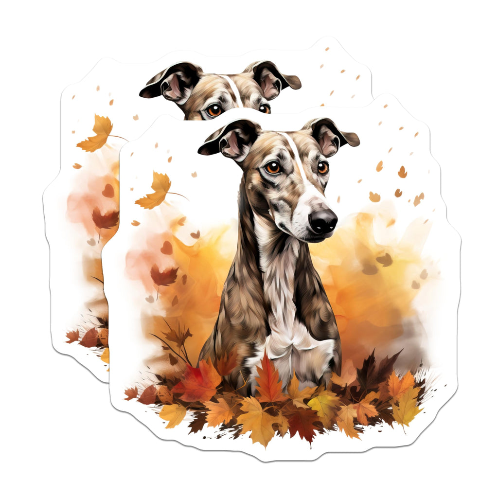 (2 Pack) Whippet Dog Magnets - Autumn Fall Decor - Pet Owner Sighthound - 5 Inches On Longest Side - Thick Durable Magnet - Made in USA - MAG27959