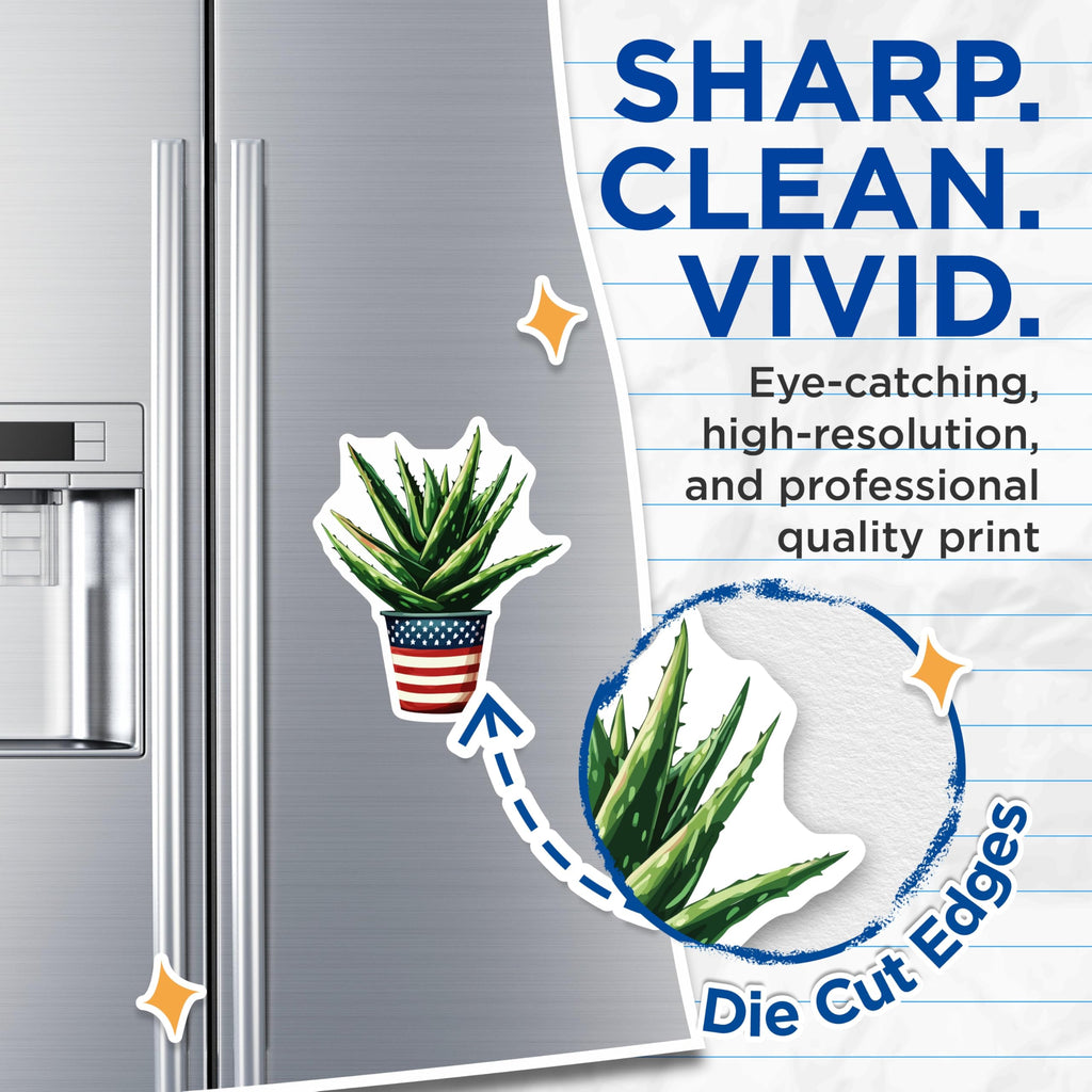 (2 Pack) Aloe Vera Plant Magnets - American Flag Pot Decor - Succulent Fridge Art - Patriotic Kitchen Accent - 5 Inches On Longest Side - Thick Durable Magnet - Made in USA - MAG19766