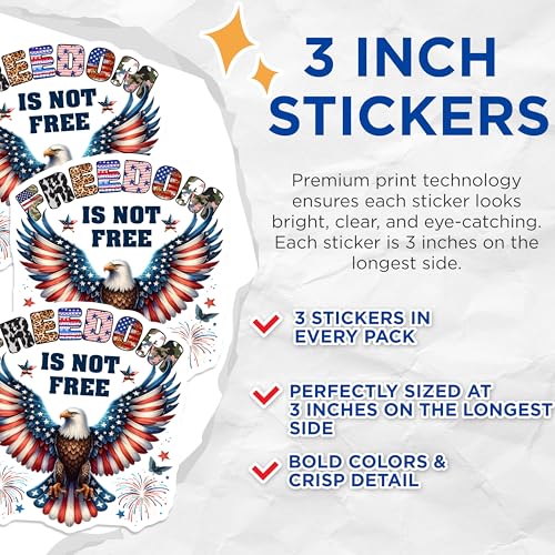 (3 Pack) Patriotic Eagle Decals - Freedom Decals - American Flag Decal - 3 Inches On Longest Side - Easy Peel & Apply - Made in USA - 3MCS6169