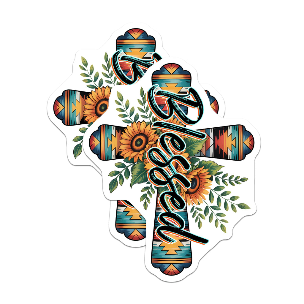 (2 Pack) Blessed Cross Magnets - Southwestern Sunflowers - Religious Home Decor - 5" On Longest Side - Premium Magnet - for Cars, Refrigerators, Toolboxes, Lockers - Made in USA - MAG14458