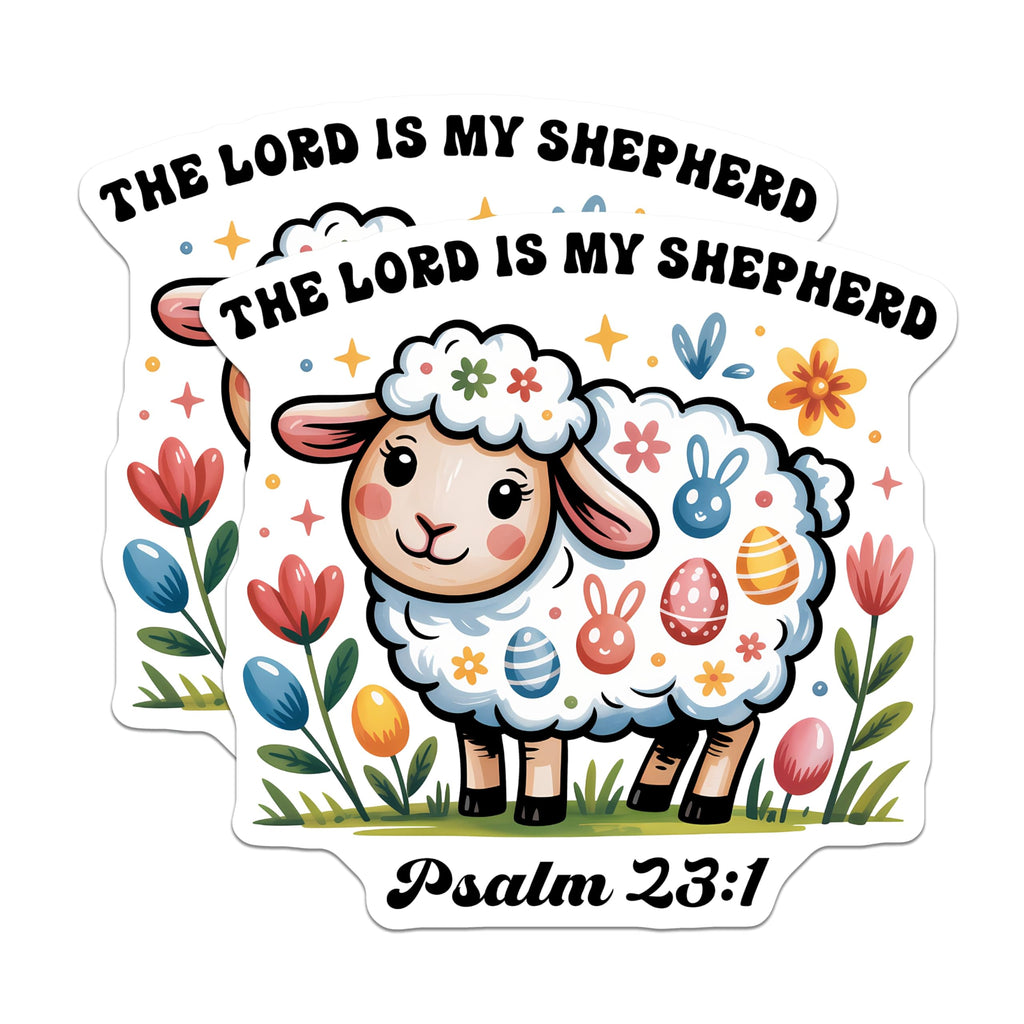 (2 Pack) Christian Stickers - Sheep Stickers - Psalm 23 1 Stickers- 5" On Longest Side - Sticks to Smooth Flat Surfaces - Made in USA - BMCS16281