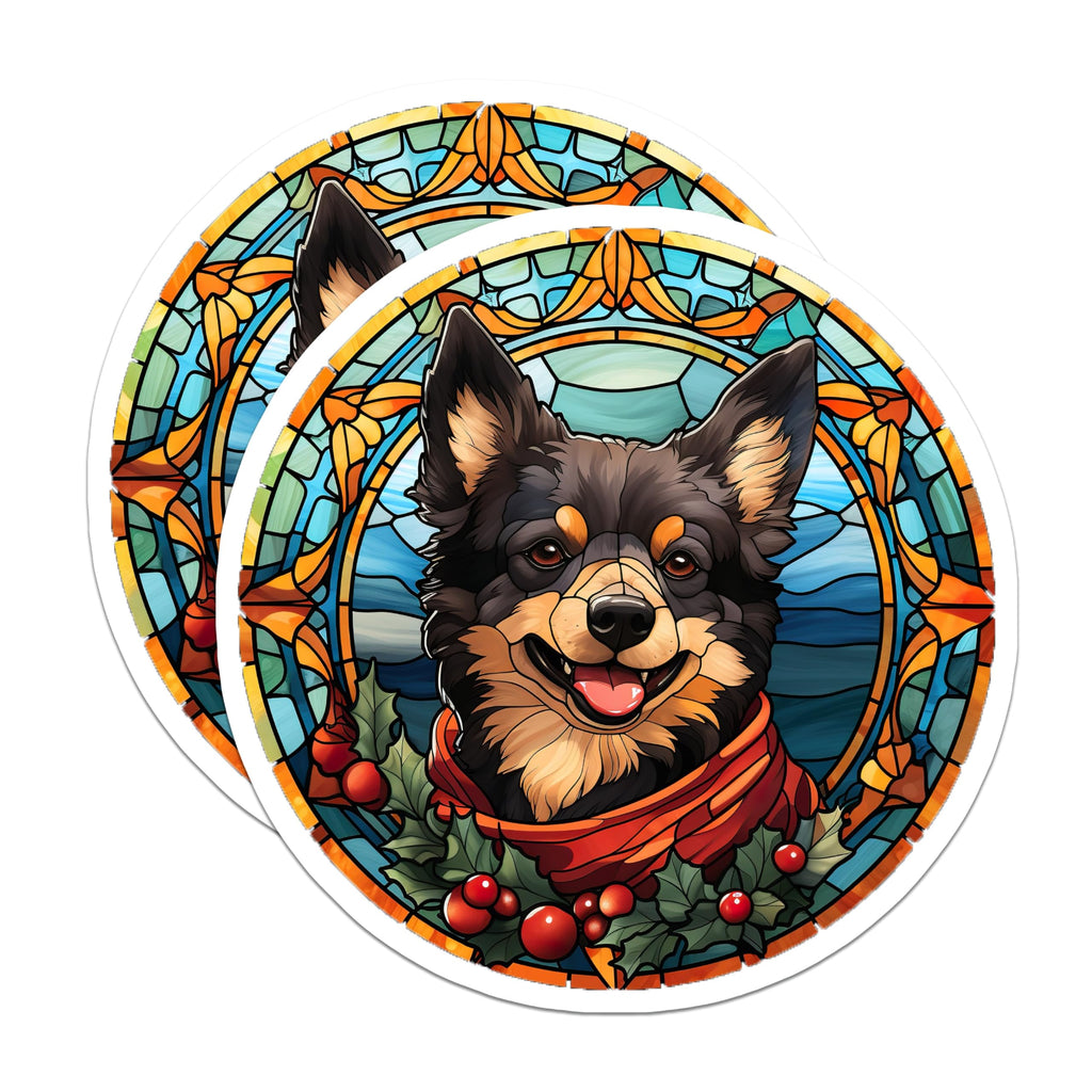 (2 Pack) Stained Glass Dog Magnets - Christmas Pomeranian Art - Festive Pet Lover Decor - Winter Holiday Home Accent - 5 Inches On Longest Side - Thick Durable Magnet - Made in USA - MAG24067
