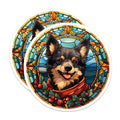(2 Pack) Stained Glass Dog Magnets - Christmas Pomeranian Art - Festive Pet Lover Decor - Winter Holiday Home Accent - 5 Inches On Longest Side - Thick Durable Magnet - Made in USA - MAG24067