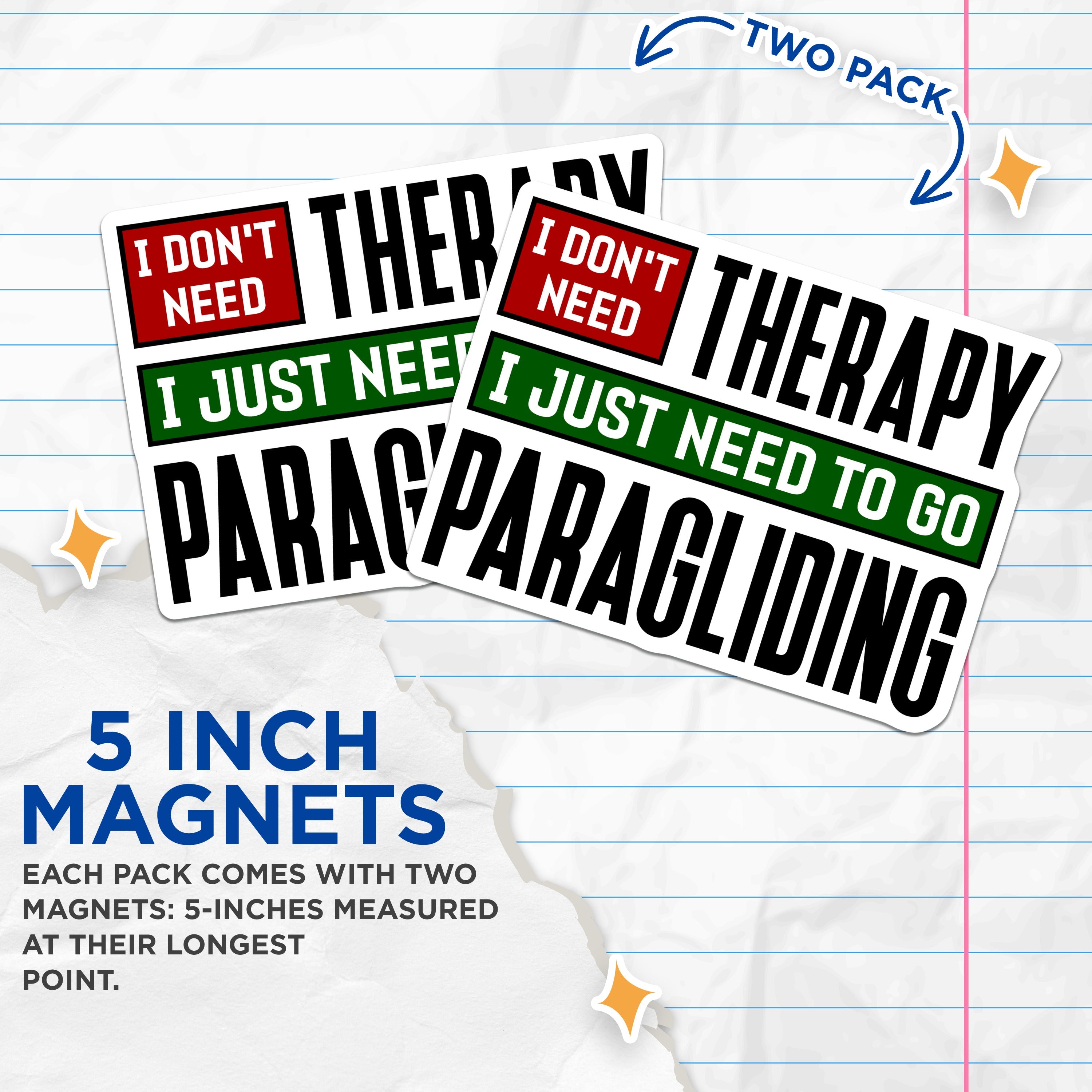 (2 Pack) Paragliding Magnets - Funny Therapy Quote - Extreme Sports Refrigerator Locker Decor Adventure Hobby Flying - 5 Inches On Longest Side - Thick Durable Magnet - Made in USA - MAG39040