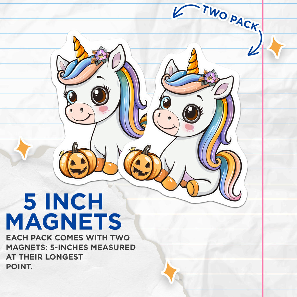 (2 Pack) Cute Unicorn Halloween Magnets - Kawaii Fall Decor - Spooky Cute Refrigerator Decoration - 5 Inches On Longest Side - Thick Durable Magnet - Made in USA - MAG37306
