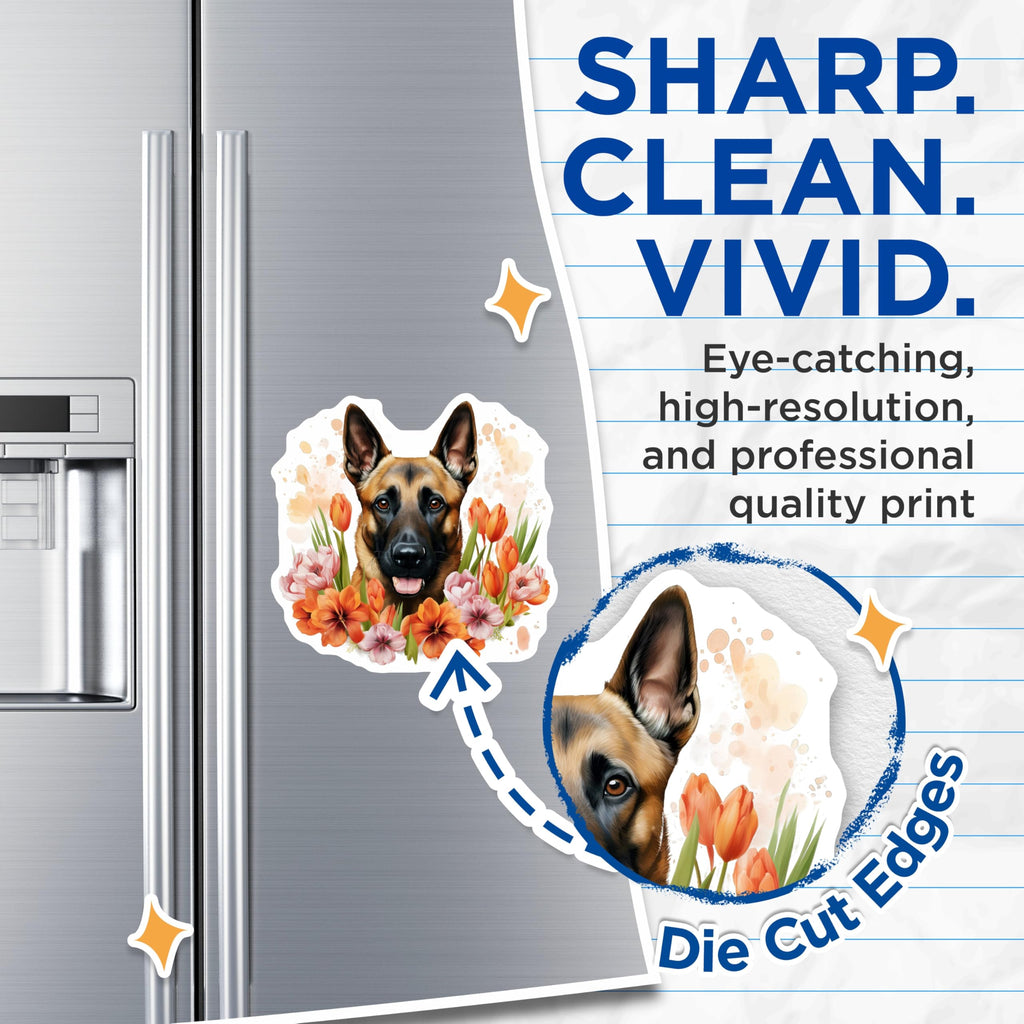 (2 Pack) German Shepherd Magnets - Floral Dog Decor - Dog Mom Owner Appreciation - 5 Inches On Longest Side - Thick Durable Magnet - Made in USA - MAG28363