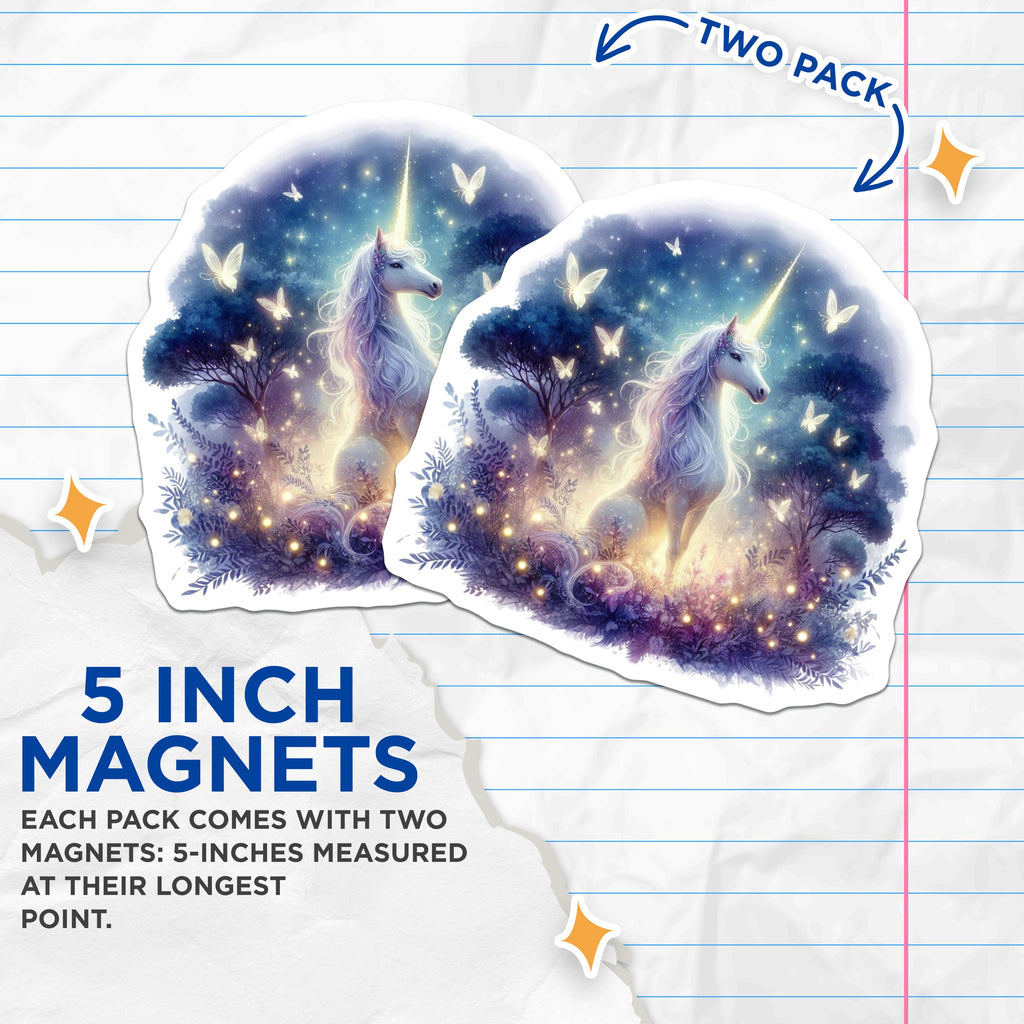 (2 Pack) Magical Unicorn Magnets - Enchanted Forest Decor Art - Whimsical Mythical Creature Fridge Accent - 5 Inches On Longest Side - Thick Durable Magnet - Made in USA - MAG37477