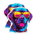 (2 Pack) Cool Dog Stickers - Neon Dog Art - Colorful Sunglasses Dog - 5" On Longest Side - Sticks to Smooth Flat Surfaces - Made in USA - BMCS7240
