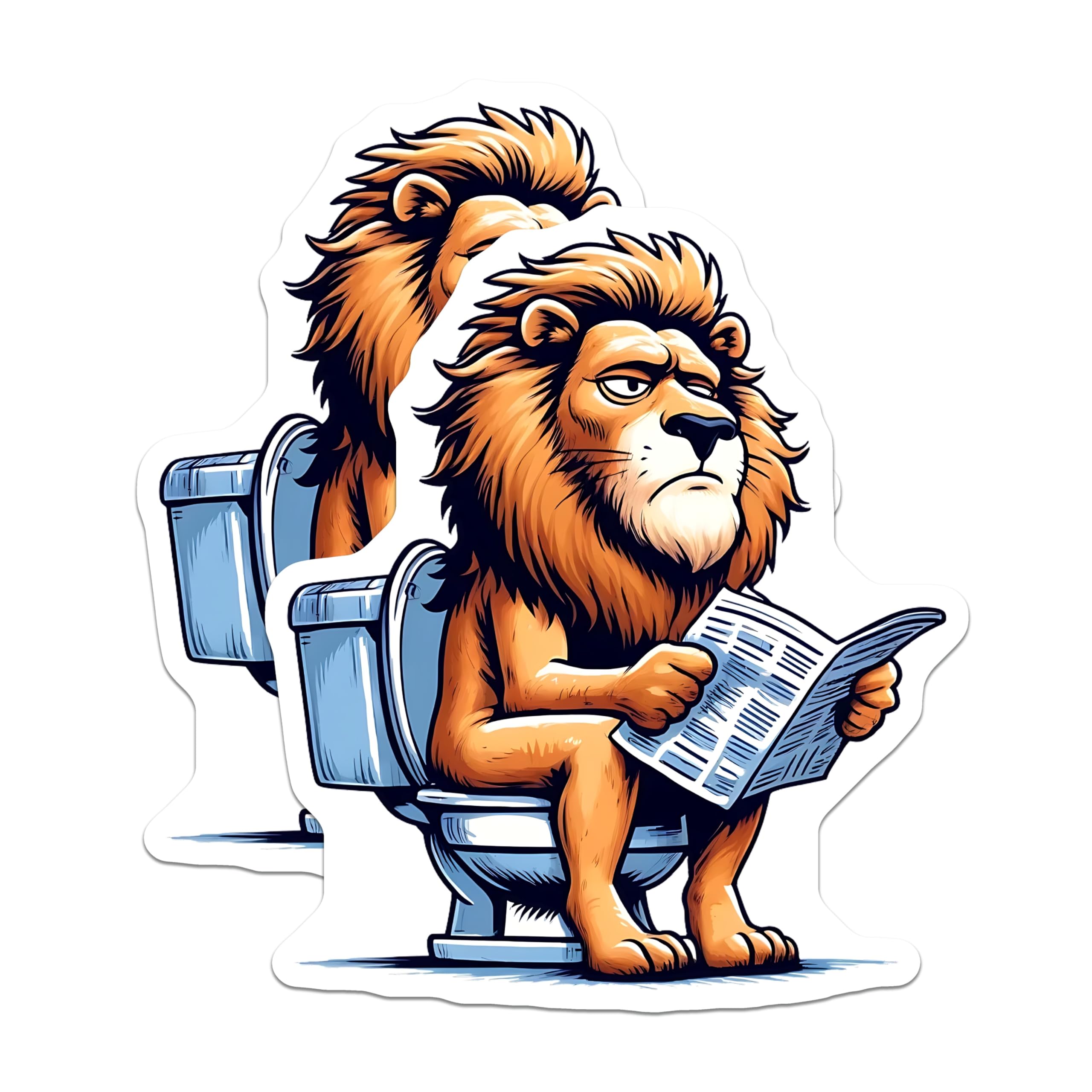 (2 Pack) Lion on Toilet Magnets - Funny Bathroom Decor - Cartoon Animal Magnets - 5" On Longest Side - Premium Magnet - for Cars, Refrigerators, Toolboxes, Lockers - Made in USA - MAG15342