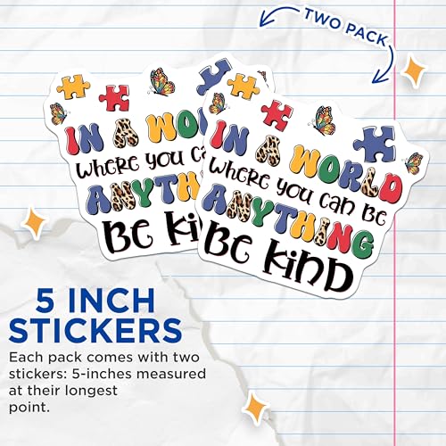 (2 Pack) Kindness Inspirational Stickers - Motivational Quotes - Colorful Design - 5" On Longest Side - Sticks to Smooth Flat Surfaces - Made in USA - BMCS8428