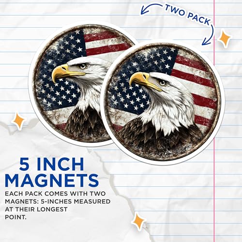 (2 Pack) Patriotic Decor Magnet - 5" On Longest Side - Sticks to Smooth Flat Surfaces - Made in USA - MAG10036