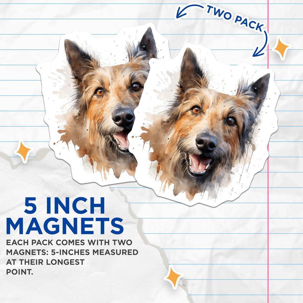 (2 Pack) Watercolor Dog Magnets - Happy Canine Art - Pet Lover Fridge Decor - 5 Inches On Longest Side - Thick Durable Magnet - Made in USA - MAG23723