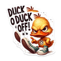 (2 Pack) Duck Off Stickers - Funny Angry Duck - Humor Stickers for Laptops - Unique Vinyl Decals for Water Bottles - 5" On Longest Side - Sticks to Smooth Flat Surfaces - Made in USA - BMCS6345