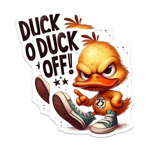 (2 Pack) Duck Off Stickers - Funny Angry Duck - Humor Stickers for Laptops - Unique Vinyl Decals for Water Bottles - 5" On Longest Side - Sticks to Smooth Flat Surfaces - Made in USA - BMCS6345