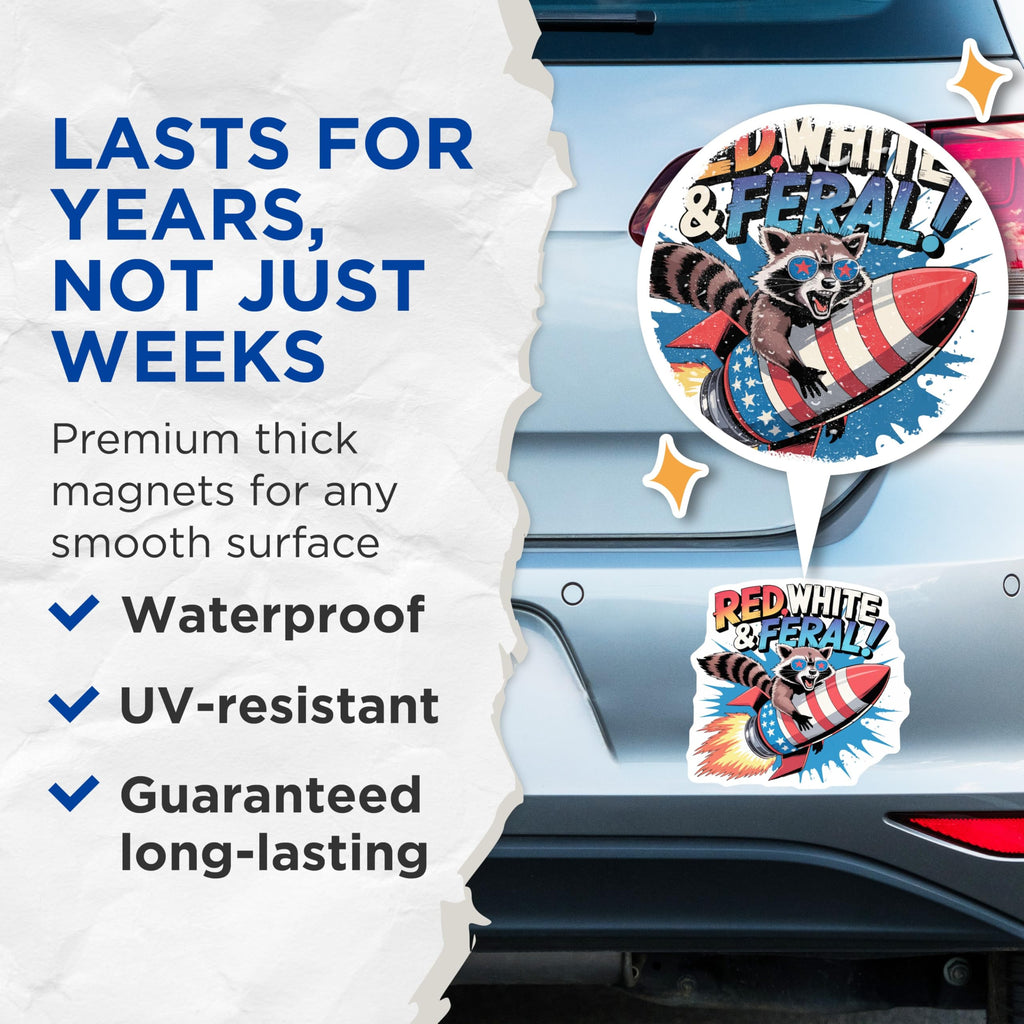 (2 Pack) Feral Raccoon Rocket Magnets - Patriotic USA Animal Decor - Independence Day Humor Critter - 5 Inches On Longest Side - Thick Durable Magnet - Made in USA - MAG21396
