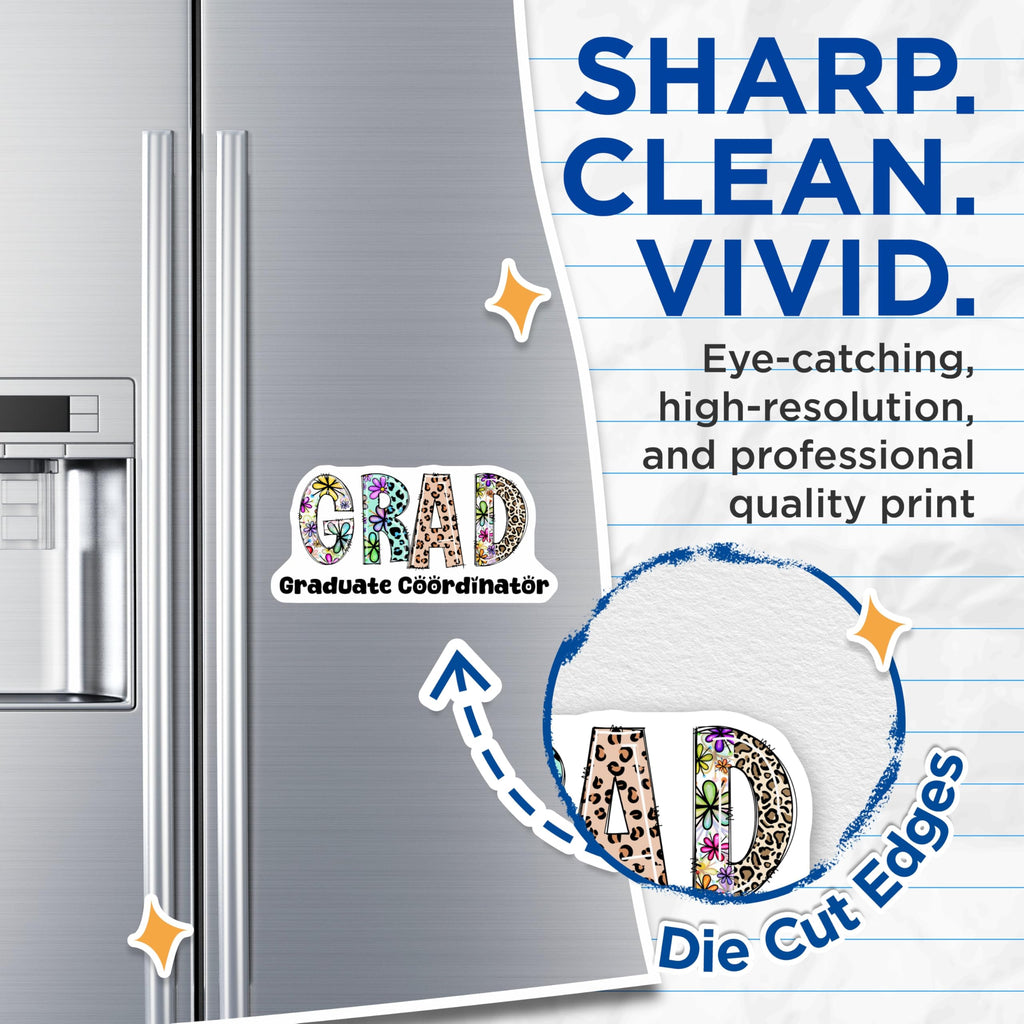(2 Pack) Grad Magnets - Graduate Coordinator - Floral Leopard Print Design - 5" On Longest Side - Premium Magnet - for Cars, Refrigerators, Toolboxes, Lockers - Made in USA - MAG14155