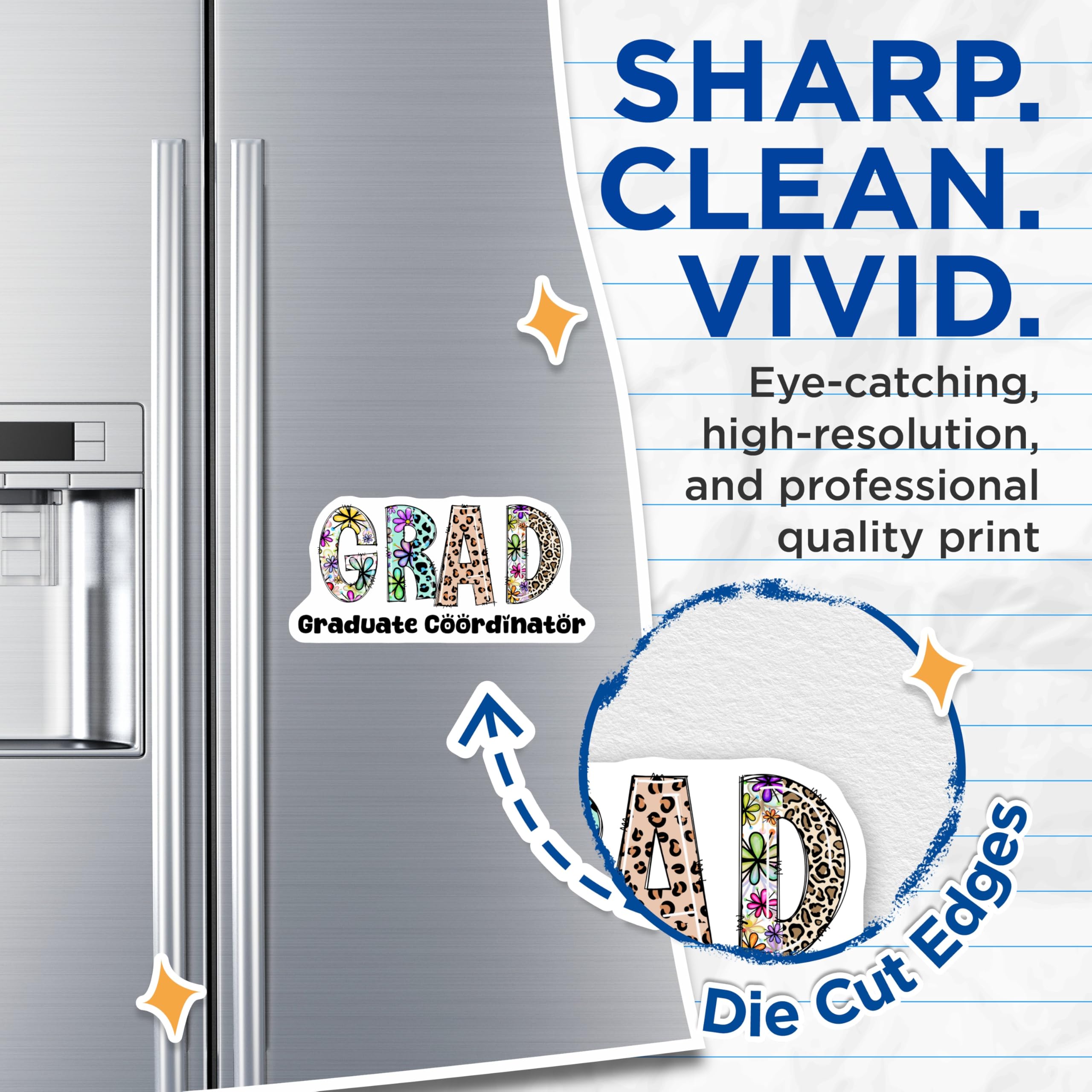 (2 Pack) Grad Magnets - Graduate Coordinator - Floral Leopard Print Design - 5" On Longest Side - Premium Magnet - for Cars, Refrigerators, Toolboxes, Lockers - Made in USA - MAG14155
