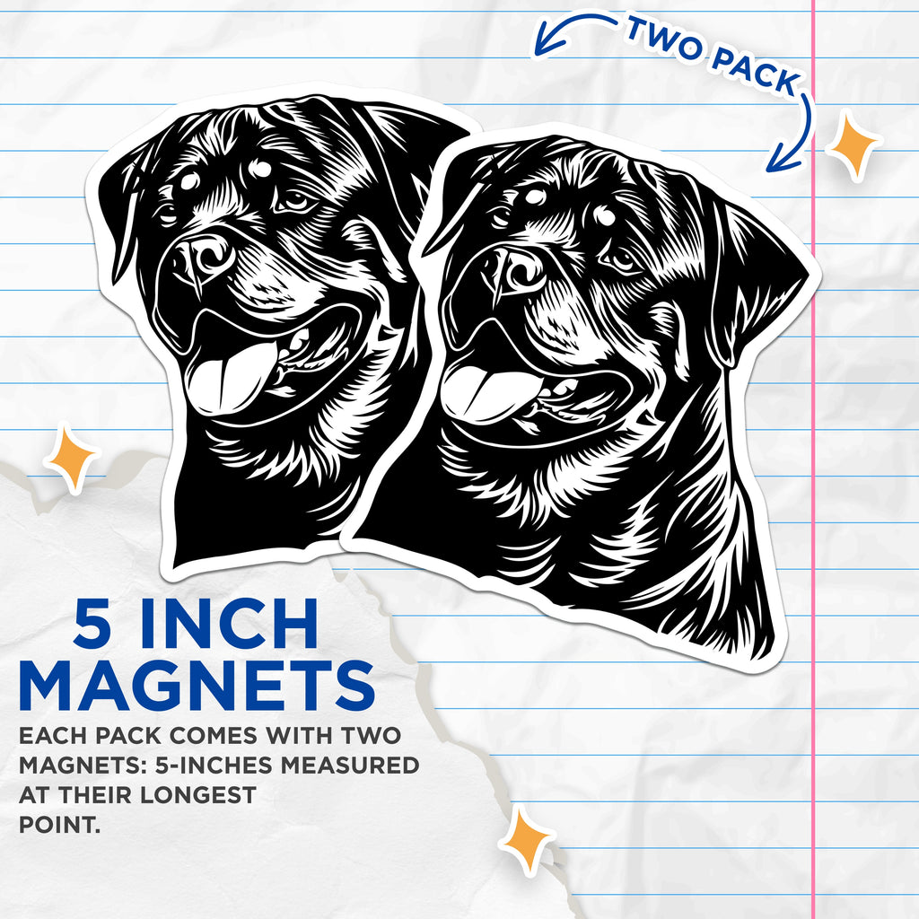 (2 Pack) Rottweiler Magnets - Dog Breed Fridge Decor - Pet Lover Locker Accessories - Canine Artwork Display - 5 Inches On Longest Side - Thick Durable Magnet - Made in USA - MAG39775