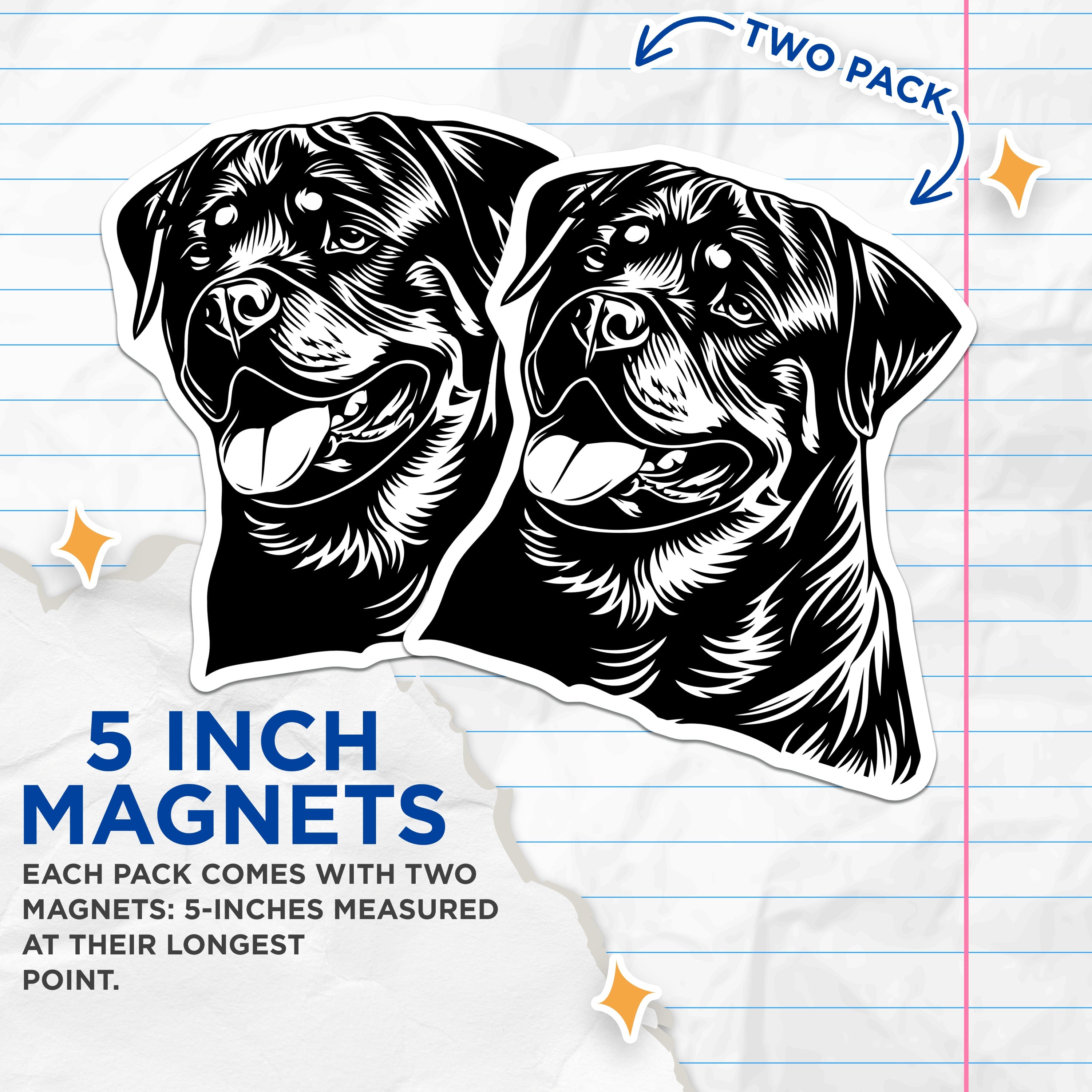 (2 Pack) Rottweiler Magnets - Dog Breed Fridge Decor - Pet Lover Locker Accessories - Canine Artwork Display - 5 Inches On Longest Side - Thick Durable Magnet - Made in USA - MAG39775
