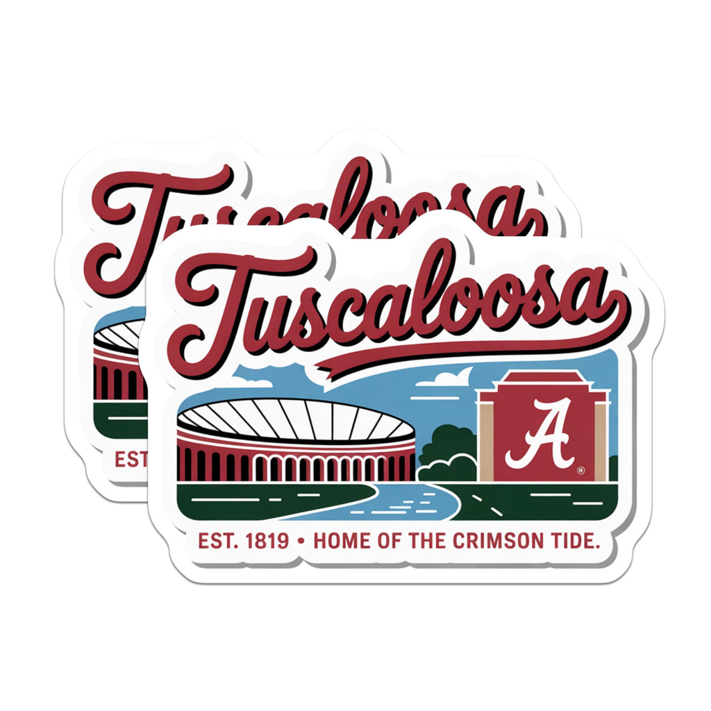 (2 Pack) Tuscaloosa Alabama Magnets - Crimson Tide College Decor - University of Bama Fan Gear - 5 Inches On Longest Side - Thick Durable Magnet - Made in USA - MAG19242