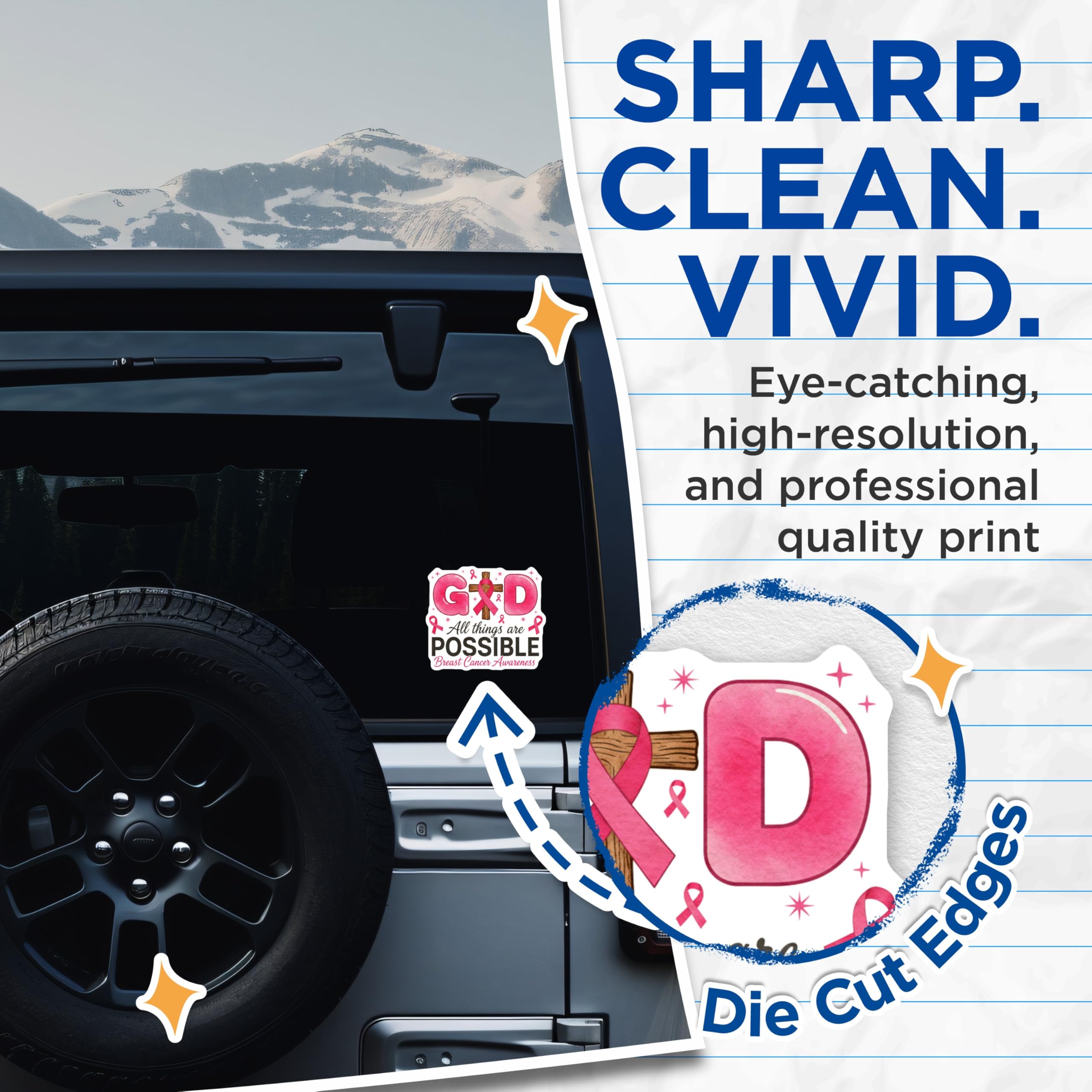 (2 Pack) Breast Cancer Awareness Stickers - All Things Possible Stickers - Faith Hope Stickers - 5" On Longest Side - Sticks to Smooth Flat Surfaces - Made in USA - BMCS15998